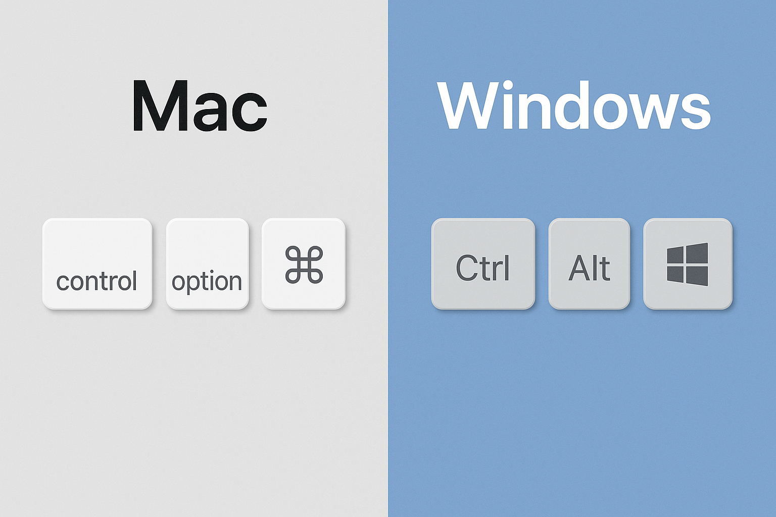 How are the Control ⌃, Option ⌥, Command ⌘ keys different on Mac than on Windows?